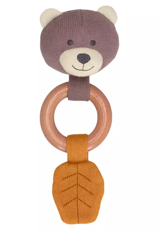 Sterntaler - GOTS Baby Strick Spielfigur Bär mit Holz Greifring