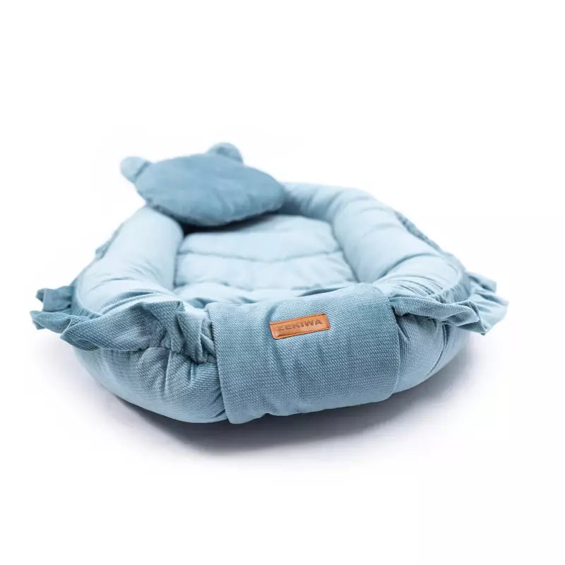 Babybettchen/Nestchen Samt - mit Kissen - Farbe blau