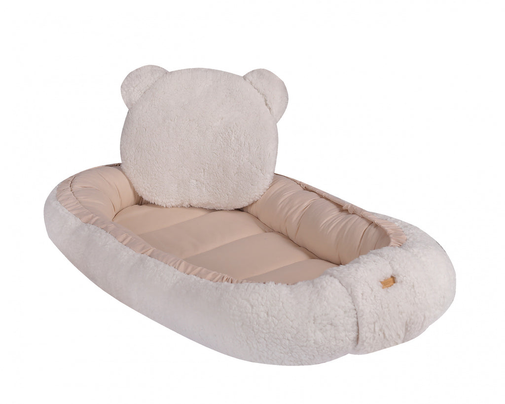 Babybettchen Nestchen mit Kissen, beige, 100% Baumwolle Teddy-Plüsch