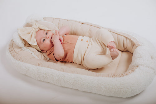 Babybettchen Nestchen mit Kissen, grau, 100% Baumwolle Teddy-Plüsch