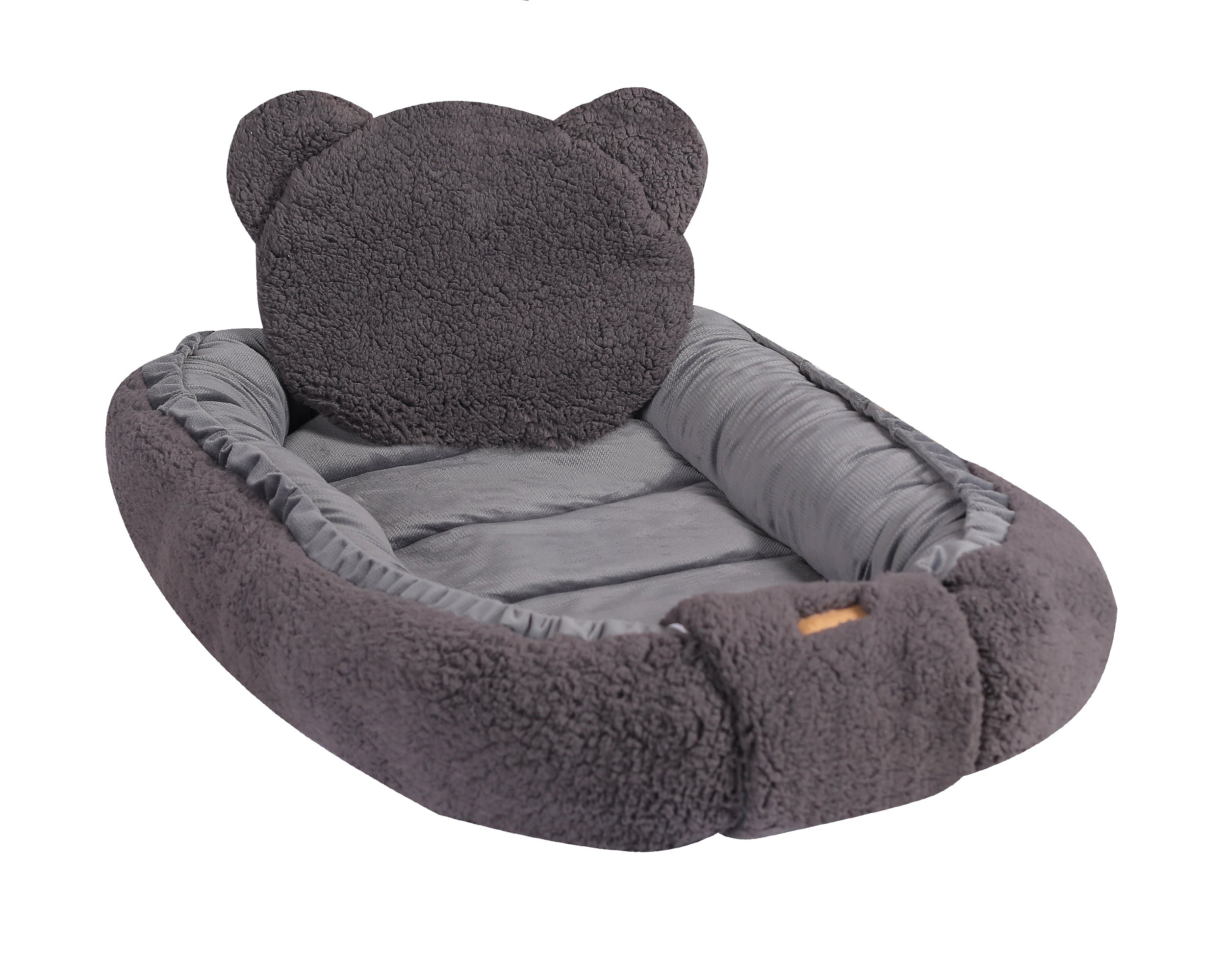 Babybettchen Nestchen mit Kissen, grau, 100% Baumwolle Teddy-Plüsch