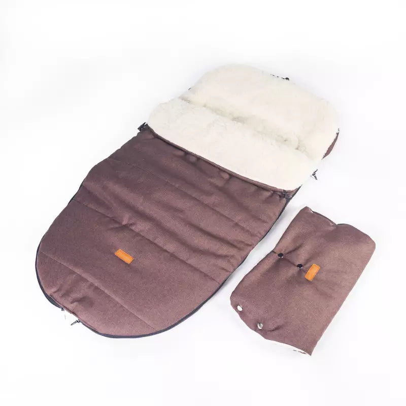 Fußsack mit Handmuff - Fell in Lammfelloptik - Braun