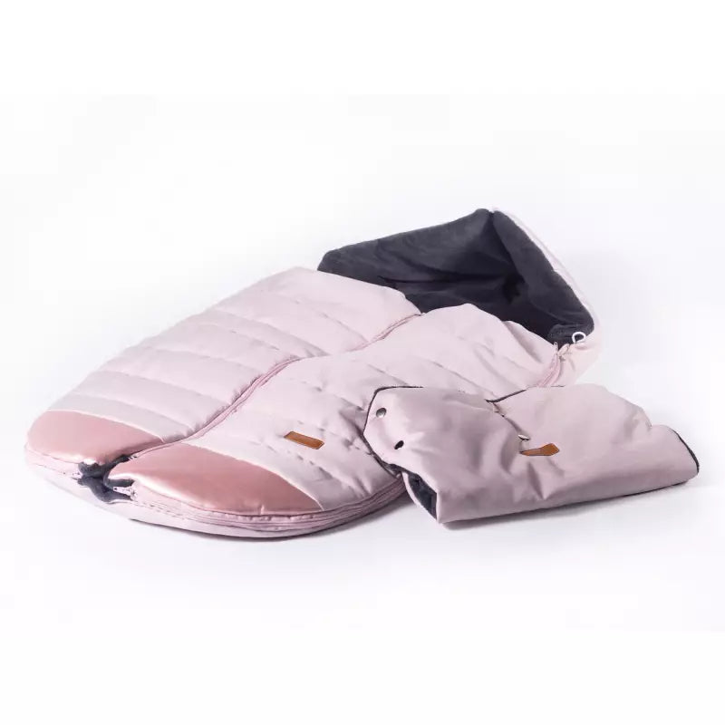Warmer Winter Fußsack mit Handschuhen für Kinderwagen oder Schlitten, hellrosa mit Plüschfell - 110 cm