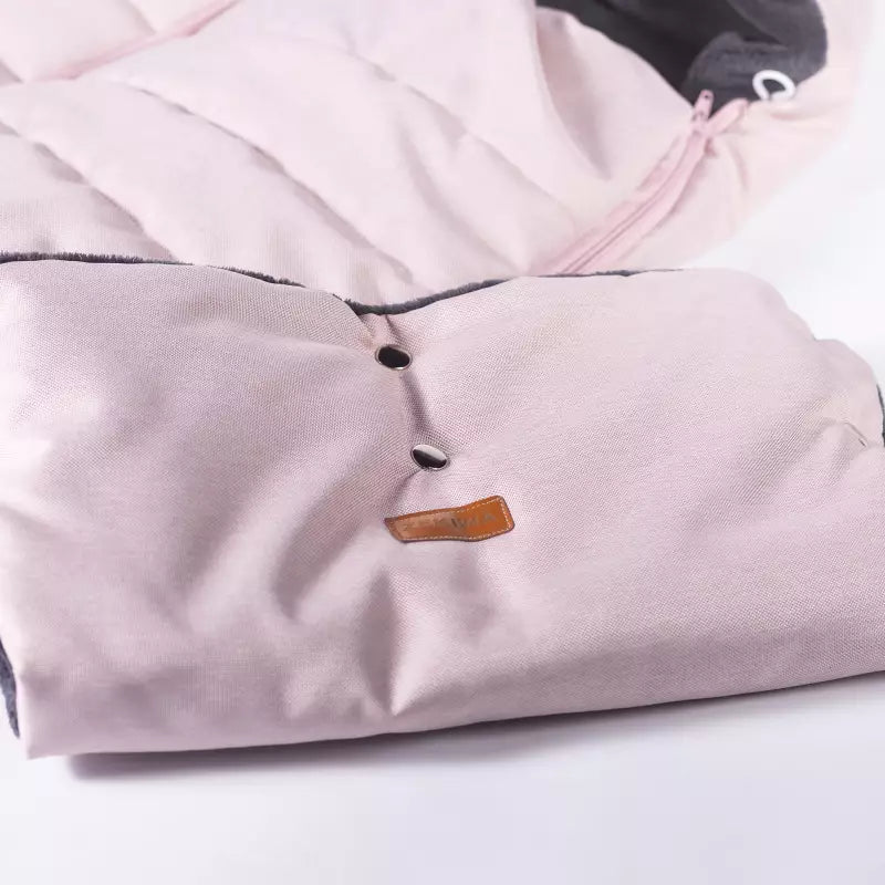 Warmer Winter Fußsack mit Handschuhen für Kinderwagen oder Schlitten, hellrosa mit Plüschfell - 110 cm