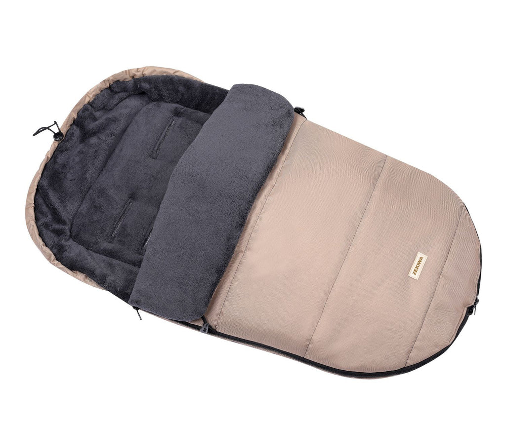 Winter Fußsack - Schlafsack für Kinderwagen mit Handmuff, Plüschfutter - Farbe cappuccino