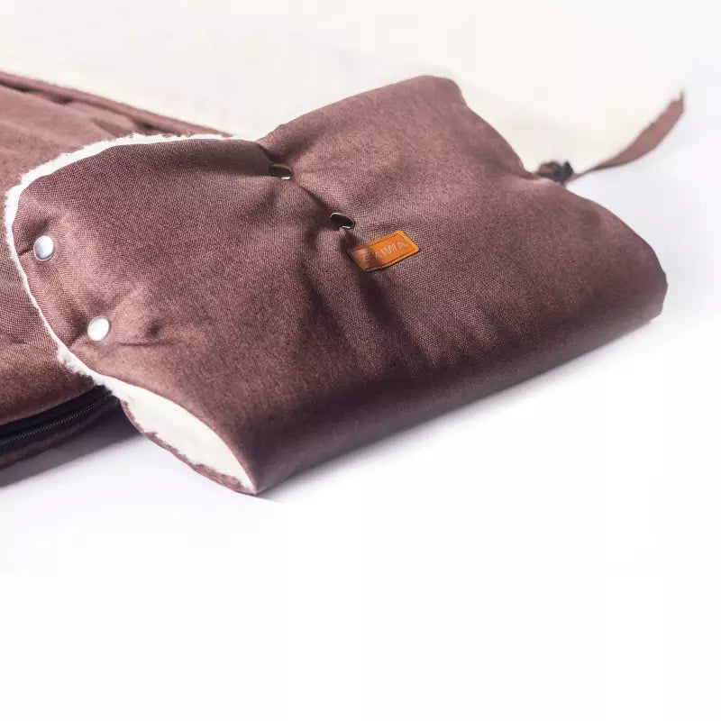 Fußsack mit Handmuff - Fell in Lammfelloptik - Braun